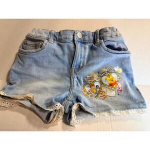 OshKosh Baby Girl Winnie The Pooh Upstyled Lace Trim Denim Shorts Blue Size 8